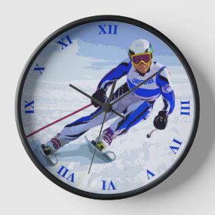 Alpine Skier in Blau mit Zeichnend Namen Uhr
