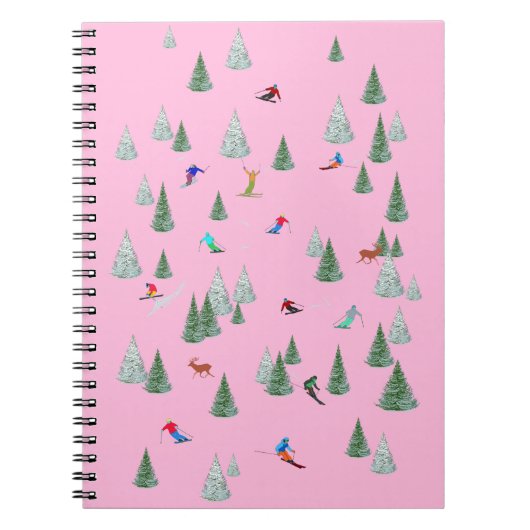 Alpine Skiers Downhill Skiing Illustration Pink Notizblock (Vorderseite)