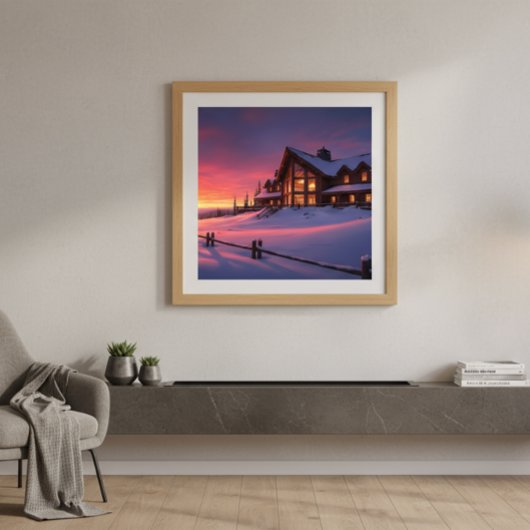 Alpine Sunset Lodge Gemütlicher Winter Poster