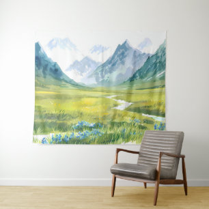 Alpine Whisper - Wiese unter den Gipfeln Wandteppich