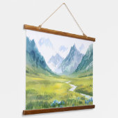 Alpine Whisper - Wiese unter den Gipfeln Wandteppich Mit Holzrahmen (Gewinkelt)