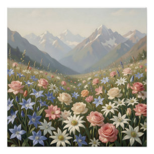 Alpine-Wildblumenwiese Berglandschaftsszene Poster
