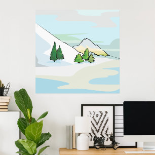 Alpine Winterlandschaft mit Kiefern Poster