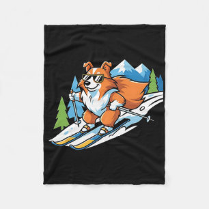Alpiner Corgi auf Skiern Coole Sonnenbrille Winter Fleecedecke