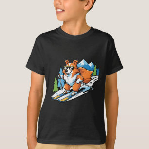 Alpiner Corgi auf Skiern Coole Sonnenbrille Winter T-Shirt
