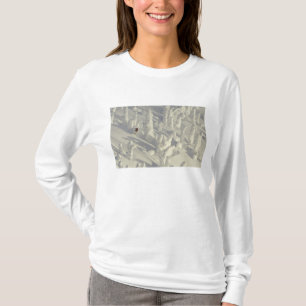 Alpiner Skifahrer in dicken Schneegespenstern bei T-Shirt