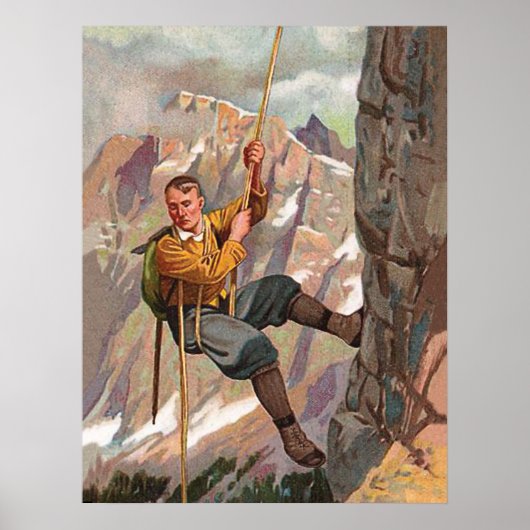 Alpinist klettert auf dem Berg Poster (Vorne)