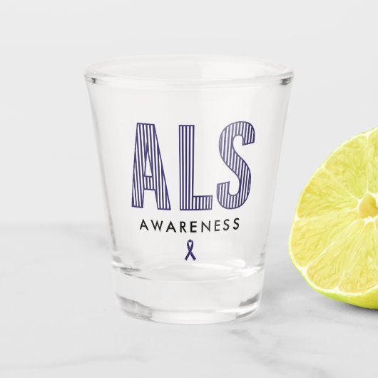 ALS Awareness Blue Ribbon Schnapsglas (Vorderseite)