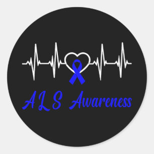 Als Awareness Heartbeat Liebe Blue Ribbon Unterstü Runder Aufkleber