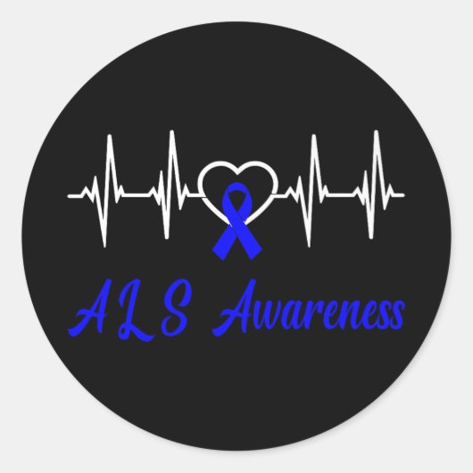 Als Awareness Heartbeat Liebe Blue Ribbon Unterstü Runder Aufkleber (Vorderseite)