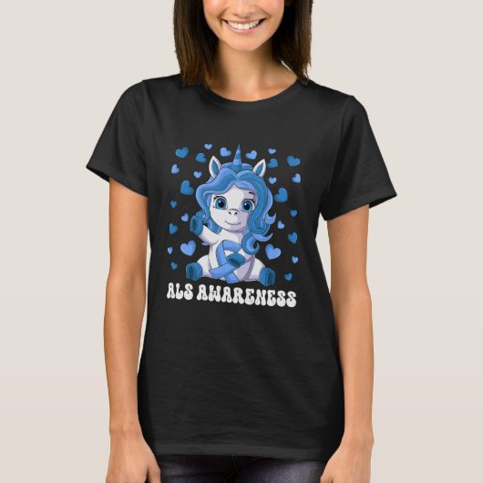 ALS Awareness Month Blue Ribbon Unicorn T-Shirt (Vorderseite)