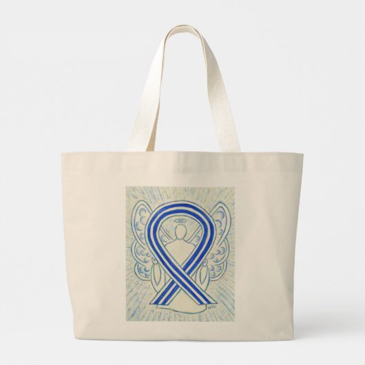 ALS Blue and White Awareness Ribbon Art Toag Jumbo Stoffbeutel (Rückseite)