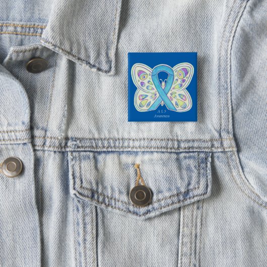 ALS Blue Butterfly Awareness Ribbon Custom Art But Button (Beispiel)