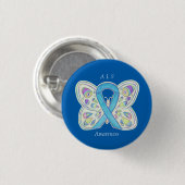 ALS Blue Butterfly Awareness Ribbon Custom Art But Button (Vorne & Hinten)