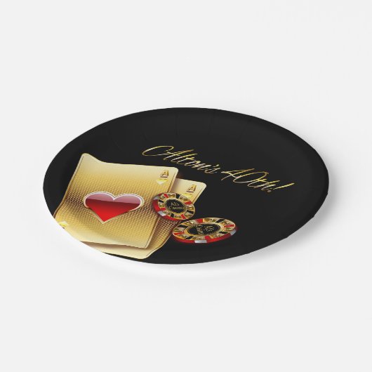 Al's Casino Style 40. Party FRAGTE 4 NAMEN IN CHIP Pappteller (Schrägansicht)