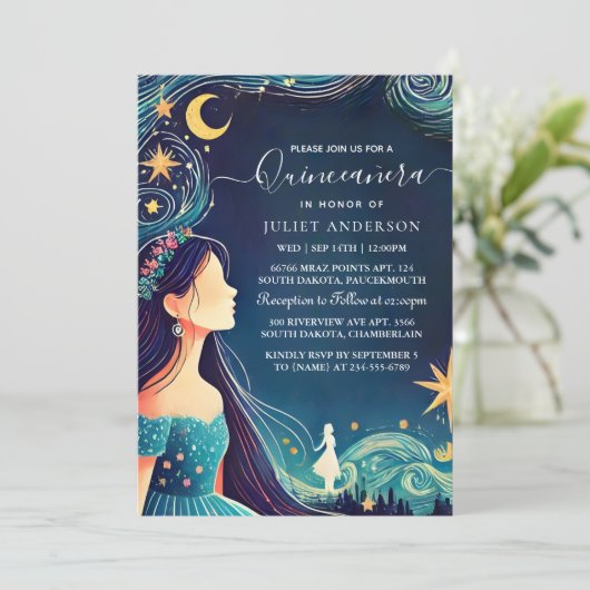 Als Dark Fun Star Prom Starry Night Sky Quinceaner Einladung (Stehend Vorderseite)