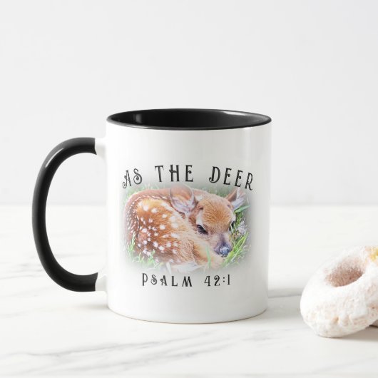 Als das Hirsche Psalm 42:1 Baby Fawn Christlich Tasse (Mit Donut)