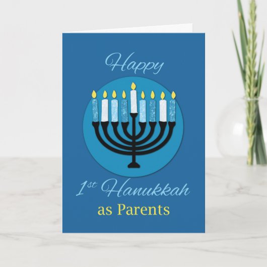 Als Eltern Erste Hanukkah Menorah auf dunkelblau Karte (Vorderseite)