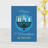 Als Eltern Erste Hanukkah Menorah auf dunkelblau Karte (Gelbe Blume)