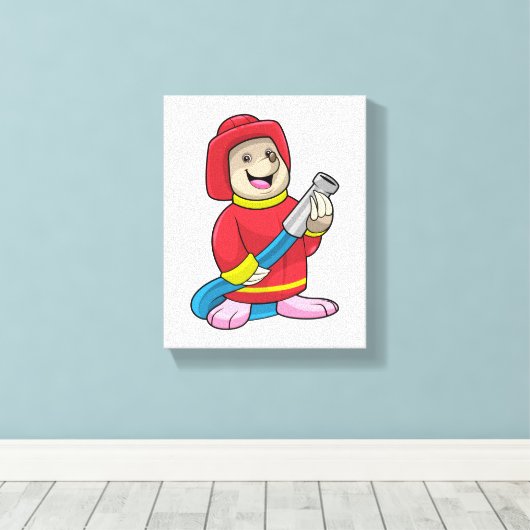 Als Feuerwehrmann mit Schlauch Leinwanddruck (Insitu (Holzboden))