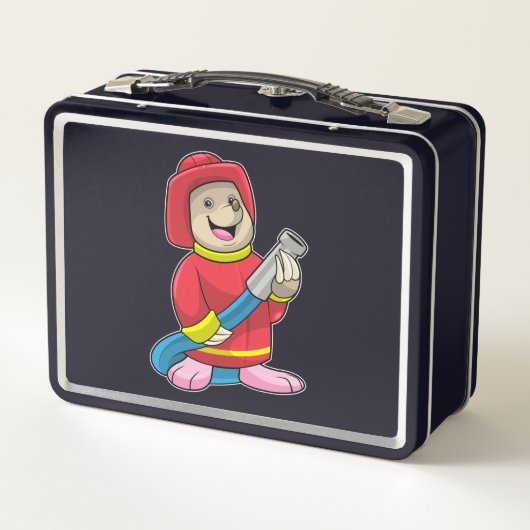 Als Feuerwehrmann mit Schlauch Metall Brotdose (Rückseite)