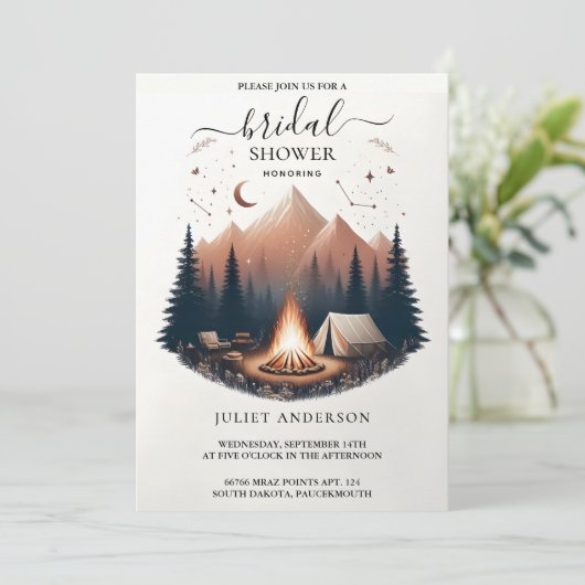 Als Forest Wood Sky Tree Feuer Camping Brautparty Einladung (Stehend Vorderseite)