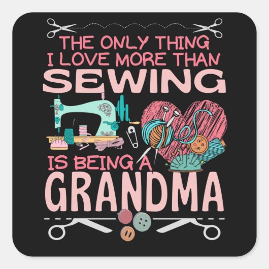 Als genähtes Oma Nähen Granny Quadratischer Aufkleber (Vorderseite)