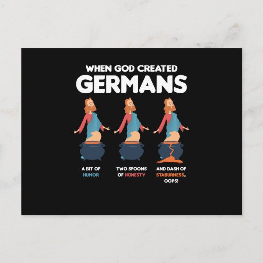 Als Gott die Deutschen erschuf Funny Germany Gesch Postkarte (Vorderseite)