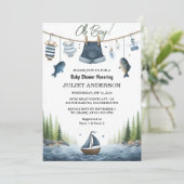 Als Hook Bait Fun Wood Little Fisherman Baby Showe Einladung (Stehend Vorderseite)