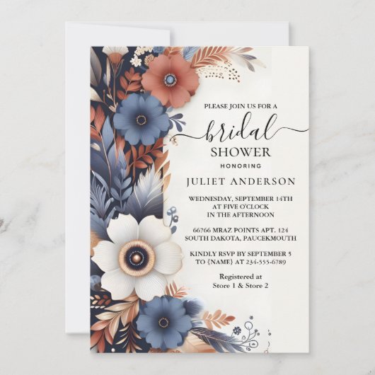 Als Hydrangea Metallic Pure Navy Blue Brautparty Einladung (Vorderseite)