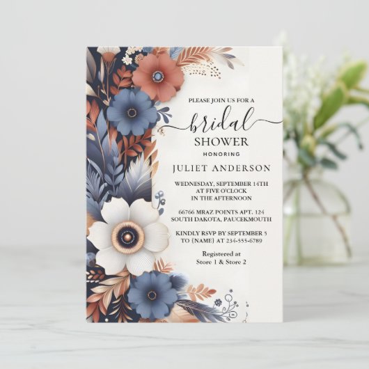 Als Hydrangea Metallic Pure Navy Blue Brautparty Einladung (Stehend Vorderseite)