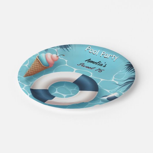 Als Junge Spaß Teen Erwachsene Pool Party Sweet 16 Pappteller (Schrägansicht)