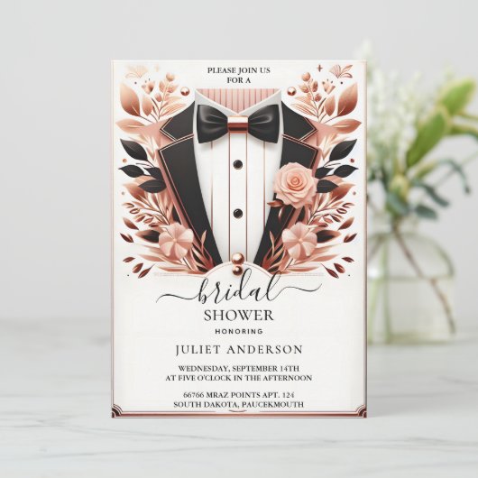 Als Kostüm Men Tuxedo Bold Black Krawatte Brautpar Einladung (Stehend Vorderseite)