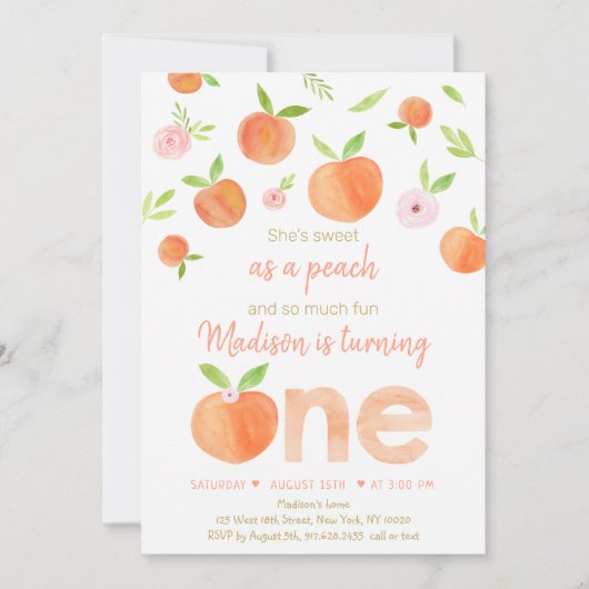 Als Pfirsich zuerst Geburtstag süß Einladung (Vorderseite)