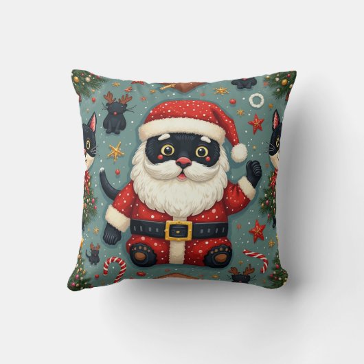 als Santa verkleidete schwarze Katze Kissen (Rückseite)