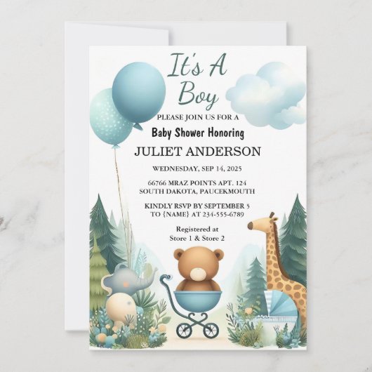 Als Soft Boho Bear Blue Cube Begrüßung Baby Boy Du Einladung (Vorderseite)