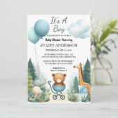 Als Soft Boho Bear Blue Cube Begrüßung Baby Boy Du Einladung (Stehend Vorderseite)