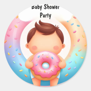 Als Träume Pink Blue Donuts und Diapers Baby Dusch Runder Aufkleber