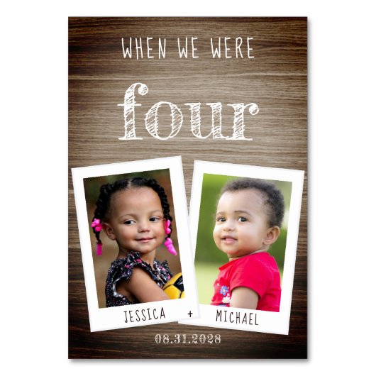 Als wir alt waren Kinder Fotos & Names Wood Weddin Tischnummer (Vorderseite)