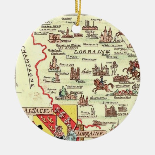 Alsace Lorraine France  Illustrated Map  Keramik Ornament (Vorne)