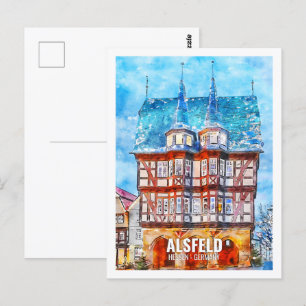Alsfeld Hessen Deutschland Reiseort Wasserfarbe Postkarte