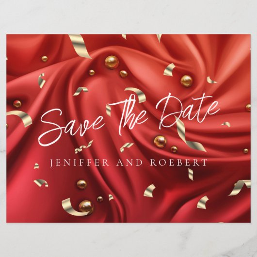 Also, Chic Red Foto Collage Save the Date Karte (Hinten)