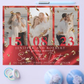 Also, Chic Red Foto Collage Save the Date Karte (Einzeln)