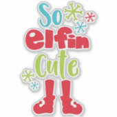 Also Elfin Niedlich, Elfshose, Schneeflocken, Weih Aufkleber (Vorderseite)