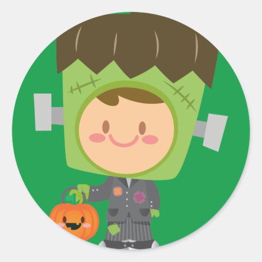 Also Franken Niedlich Frankenstein Kids Halloween Runder Aufkleber (Vorderseite)
