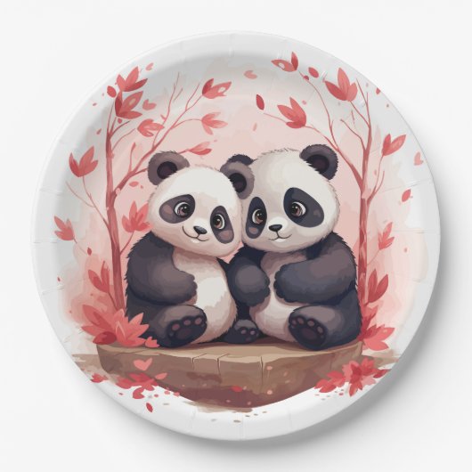 Also glücklich zusammen Panda Paar Pappteller (Vorderseite)