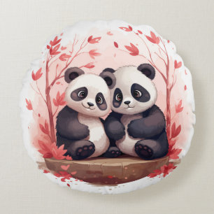 Also glücklich zusammen Panda Paar Rundes Kissen