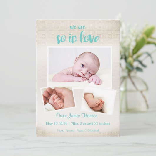 Also in Liebe Baby Boy Geburtsankündigung Ankündigung (Stehend Vorderseite)