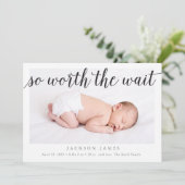 Also lohnt sich die Warte-Foto-Geburtserklärung Ankündigung (Stehend Vorderseite)