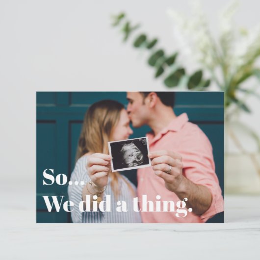 Also machten wir eine lustige Schwangerschaftsankü Dankeskarte (Stehend Vorderseite)